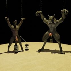 2boys 3d animal_penis anthro ball_stretcher ball_weight ballbusting balls ballsack big_balls big_penis blender_(software) body_fur bondage brown_body brown_fur brown_skin canine canine_genitalia canine_penis chains cock_and_ball_torture cock_ring_(decorative) dark dick duo erection furry gold_(metal) gray_body gray_fur grey_fur grey_skin horse horse_penis horsecock huge_balls huge_cock kalik male male/male male_only muscles penis sand scrotum semi-erect simple_background testicle_cuff testicles weight weights weights_(bdsm) weights_on_balls werewolf wolf zoom_in