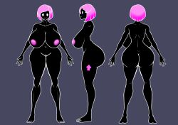 2d black_body character_sheet crescita cute drawn growth_zone huge_ass huge_breasts huge_thighs mini_giantess naked original_character pink_hair pink_nipples sketchynsfw tagme tattoo