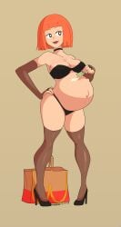 1girls big_belly bloated_belly brown_eyes clothed clothing exposed_pregnant_belly female female_only high_heels marrazan mcdonald's mom_(japanese_mcdonald's_commercial) navel orange_hair outie_navel pregnant ranch_dressing scantily_clad stockings yoru_mac