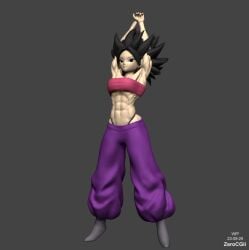 3d 3d_(artwork) abs armpits black_eyes black_hair caulifla color colored dragon_ball dragon_ball_super female female_only grey_background muscles muscular muscular_female muscular_woman obliques saiyan self_upload serratus_anterior solo solo_female spiky_hair stretching thin_waist wip work_in_progress zbrush zerocgii