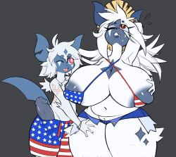 absol american_flag american_flag_bikini big_breasts bikini blue_skin borky-draws erection female_pokemon furry furry_female huge_breasts maliqeth mega_absol pokemon pokemon_(species) pony_tail roux short_bikini statue_of_liberty_(cosplay) tail tummy white_fur