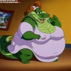 4k ai_generated bbw belly big_belly big_boo chubby chubby_female crocodile dress female gigantic_belly highres matronai_(artist) nipple_bulge nipples obese obese_anthro obese_female orange_hair patreon patreon_username pinup ready_to_pop red_hair reptile solo solo_focus ssbbw stable_diffusion tiny_toon_adventures twitter_username