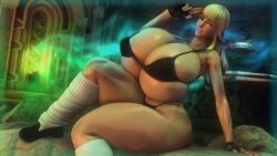 1girls 3d alternate_breast_size big_breasts bikini black_bikini blonde_hair breasts busty curvaceous curvy curvy_body curvy_female curvy_figure female final_fantasy final_fantasy_xiv fingerless_gloves gloves huge_breasts large_breasts lyse_hext one_eye_closed pinksloot plump socks thick_thighs thighs voluptuous wink