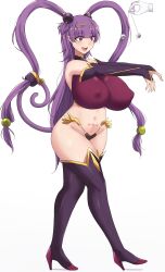 breasts clothed empty_eyes huge_breasts hypnosis long_hair mistynight open_mouth purple_hair queen's_blade revealing_clothes seiten_(queen's_blade) twintails zombie_walk