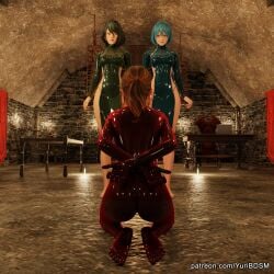 3d bondage dead_or_alive dungeon femdom harry_potter hermione hermione_granger latex yuri