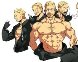 bara blonde_hair card cloak facial_hair gloves kingdom_hearts luxord male male_only muscles muscular na_insoo nobody_(kingdom_hearts) organization_xiii playing_card rennik shirtless solo solo_male