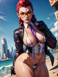 ai_generated big_breasts capcom crimson_viper female female_focus female_only micro_bikini nipples sling_bikini street_fighter street_fighter_iv sunglasses tagme tinted_eyewear yellow-tinted_eyewear