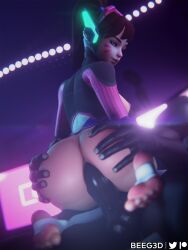 1boy 1girls 3d anal anal_sex asian_female beeg3d big_penis blizzard_entertainment bodysuit breasts brown_eyes brown_hair cowgirl_position d.va dark-skinned_male dark_skin feet female headgear headphones interracial korean light-skinned_female looking_at_viewer looking_back male overwatch overwatch_2 small_breasts