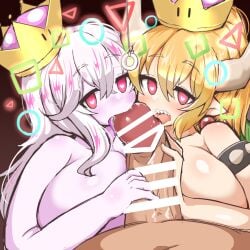 <3_eyes animal_humanoid big_breasts big_penis blonde_hair blue_eyes boosette bowsette bracelet breasts brown_background collaborative collaborative_fellatio collaborative_sex collar crown detritus fellatio female ffm_threesome first_person_view genitals glistening glistening_body grey_hair group hair half-closed_eyes headgear heart horn huge_breasts huge_cock humanoid hypnosis jewelry koopa koopa_humanoid licking looking_at_viewer male male/female mario_(series) mind_control mtf_crossgender narrowed_eyes new_super_mario_bros._u_deluxe nintendo open_mouth oral penile penis penis_lick pink_eyes ponytail rule_63 scalie scalie_humanoid sex sharp_teeth simple_background spiked_bracelet spiked_collar spikes super_crown teeth tongue tongue_out trio white_body white_hair white_skin