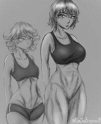 2girls black_and_white dark_skin duo female female_only fubuki_(one-punch_man) monochrome multiple_girls muscular_female naked_female one-punch_man sensual short_hair taller_girl tatsumaki thedestroyers69