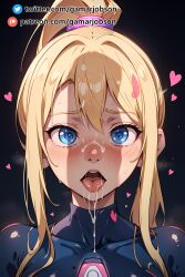 after_oral ai_generated blonde_hair cute gamarjobson heart hypnosis metroid nintendo oral penis_shadow petite ponytail samus_aran teenager tongue_out zero_suit_samus