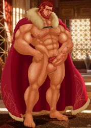 balls bara beard big_ass big_balls body_hair boner caoe cape_only erection facial_hair fate_(series) greeneyedwolfking iskandar_(fate) male_only muscles muscular nude penis red_hair solo solo_male