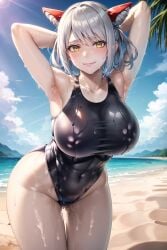 ai_generated arena_of_valor armpits big_breasts large_breasts qi_(arena_of_valor) swimsuit white_hair