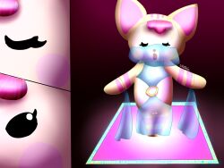 2023 4:3 anthro closed_eyes clothing domestic_cat doubutsu_jima_no_chobigurumi felid feline felis female genitals hair harem_outfit hi_res magic mammal nyamu_(doubutsu_jima_no_chobigurumi) open_mouth pink_hair pink_stripes pussy solo stripes thepinkpandacat translucent translucent_clothing watermark