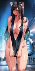 1girls ai_assisted ai_generated black_hair blush bottomless cat_ears cat_tail catgirl cleavage final_fantasy final_fantasy_vii huge_breasts looking_away suuitchi thick_thighs tifa_lockhart voluptuous