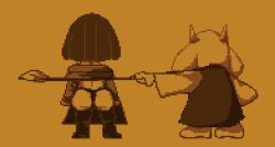 1boy 1girls 2d ass boots chrisfantasy dress_lift goat horns imminent_sex lifted_by_another spear tagme thong undertale undertale_(series) voluptuous