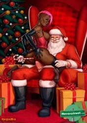 1girls 1male age_difference anal_sex beard black_elbow_gloves black_female breasts_out candy_cane candy_cane_insertion chair christmas christmas_present christmas_tree cowgirl_position double_penetration edit gloves hentaibro improvised_sex_toy interracial latex_elbow_gloves looking_at_viewer male_penetrating male_penetrating_female medium_breasts old_man older_male panties_aside penis phil.t pink_hair pussy pussy_juice pussy_juice_on_penis pussy_juice_string red_corset riding_penis santa_claus santa_hat short_hair sitting sitting_on_lap stockings thighhighs vaginal_penetration younger_female