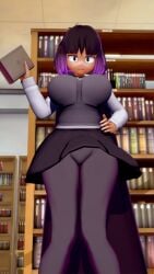 3d ass ass_visible_through_thighs big_ass big_breasts black_eyes black_hair black_skirt book breasts grey_pantyhose grey_vest hand_on_hip hilda_(series) huge_ass huge_breasts kaisa_(hilda) koikatsu large_ass large_breasts light-skinned_female light_skin looking_at_viewer pantyhose papaoso purple_hair shirt thick thick_ass thick_body thick_breasts thick_butt thick_hips thick_legs thick_thighs thighs thighs_together two_tone_hair vest white_shirt wide_hips