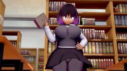 3d ass ass_visible_through_thighs big_ass big_breasts black_eyes black_hair black_skirt book breasts grey_pantyhose grey_vest hand_on_hip hilda_(series) huge_ass huge_breasts kaisa_(hilda) koikatsu large_ass large_breasts light-skinned_female light_skin looking_at_viewer pantyhose papaoso purple_hair shirt thick thick_ass thick_body thick_breasts thick_butt thick_hips thick_legs thick_thighs thighs thighs_together two_tone_hair vest white_shirt wide_hips