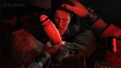 2boys 2males bj_blazkowicz bound_arms dominant_male dominated domination drooling gay hand_on_penis leather_jacket male male_only oral_sex pov retracted_foreskin soldier ulframmr uncut veiny_penis wolfenstein