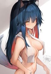 2023 2girls after_bath animal_ears arknights black_hair blush breasts camera covered_nipples hi_res kemonomimi lappland_(arknights) light-skinned_female light_skin looking_at_viewer medium_breasts multiple_girls simple_background standing tab_head tail texas_(arknights) towel towel_only wolf_ears wolf_girl wolf_tail yellow_eyes