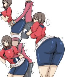 1boy 1girl ass big_ass blush breasts brendan_(pokemon) brendan_(pokemon_rs) buttjob chubby clothed_sex covered_buttjob dry_humping female female_focus hetero hot_dogging huge_ass kazushige looking_at_viewer looking_back looking_back_at_viewer may_(pokemon) may_(pokemon_rs) pokemon pokemon_rse tagme