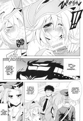 blush cum cum_in_mouth cute_fang dark_magician_girl doujinshi english_text female hand_on_another's_head hand_on_head one_eye_closed oral penis tagme tour_guide_from_the_underworld twintails yu-gi-oh!