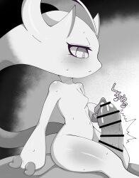 1boy1girl anthro bar_censor biped blush bodily_fluids censor_bar censored cum duo erection female genital_fluids genitals heart hi_res himimi japanese_text legendary_pokemon male mega_evolution mega_mewtwo mega_mewtwo_y mewtwo monochrome nintendo penis pokemon pokemon_(species) sweat text