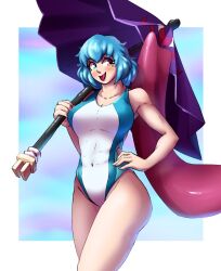 cleavage female huge_ass huge_breasts karakasa_obake kogasa_tatara leotard spookoarts swimsuit thick_thighs touhou umbrella wide_hips