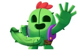 1boy ataok balls big_penis brawl_stars cactus erect_penis erection gay green_penis green_skin happy male male_only penis simple_background smaller_male smile solo spike_(brawl_stars) standing supercell thorns veiny_penis video_games waving_at_viewer white_background