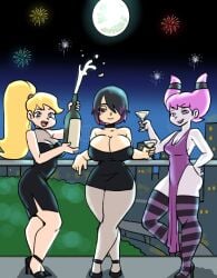 2020 2021 3girls android ben_10 ben_10_omniverse big_breasts black_dress black_hair black_heels blonde_hair blue_eyes breasts cartoon_network champagne city_background cleavage clothed clothed_female crossover darkeros13 dc dc_comics dresses el_tigre evil_counterpart female_focus female_only fireworks full_moon grey_skin hair_over_one_eye hair_standing_up jinx_(dc) kinky light-skinned_female long_hair looking_at_viewer magic mazuma mechanical_wings moon multiple_girls new_year new_year_2021 nickelodeon night pink_eyes pink_hair ponytail purple_dress purple_hair revealing_dress short_dress short_hair spies striped_legwear striped_stockings teen_titans thedarkeros thick_thighs thighs totally_spies wine_glass zoe_aves