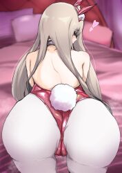 1girls alternate_costume artist_request ass ass_focus bare_shoulders bed blush brown_hair cameltoe cleft_of_venus come_hither female from_behind goddess_of_victory:_nikke highres huge_ass leotard long_hair looking_at_viewer looking_back naughty_face pantyhose playboy_bunny rabbit_ears rabbit_tail red_eyes solo tail thong_leotard top-down_bottom-up very_long_hair viper_(nikke) viper_(toxic_rabbit)_(nikke)