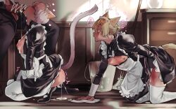 2boys blowjob censored censored_genitalia censored_penis cleaning cock_hungry cum_drip cum_from_ass cum_in_ass cum_inside cum_leaking fellatio femboy gay gay_sex kneeling kneeling_oral_position maid maid_headdress maid_uniform male male/male male_only oral oral_penetration oral_sex siomizu7777 squatting stockings trap yaoi