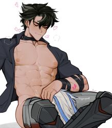 2boys abs athletic bandages between_legs black_bandages black_hair black_hair_male black_shirt blowjob choking_on_cock choking_on_penis closed_eyes deepthroat exposed_nipples eyebrow_slits fellatio feminine_male forced_blowjob gay gay_blowjob genshin_impact grey_pants heart hoyoverse huffing kneeling leather_boots male male/male male_focus male_nipples male_only muscular muscular_male neuvillette_(genshin_impact) nipples oral oral_sex pants partially_clothed pecs penis_in_mouth piercing questionable_consent scars scars_all_over scars_on_arm scars_on_chest sippycupart spread_legs sucking_penis thighs white_hair white_hair_male wriothesley_(genshin_impact) yaoi