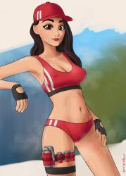 bikini brown_eyes eronimbus fortnite gloves grenade hat red_bikini red_hat ruby_(fortnite) tagme