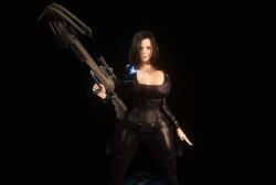 1girls 3d 3d_(artwork) alternate_breast_size black_bodysuit black_hair bodysuit boob_window cleavage corset crossbow female female_only female_solo gigantic_breasts holding_crossbow holding_object holding_weapon huge_breasts kate_beckinsale open_bodysuit open_clothes selene_(underworld) skin_tight solo solo_female thighs tight_clothing underworld vaako weapon wide_hips