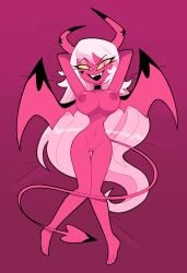 1girls big_breasts demon demon_girl demon_horns demon_tail demon_wings helluva_boss miscon pink_body pink_hair succubus succubus_horns succubus_tail succubus_wings verosika_mayday_(helluva_boss)