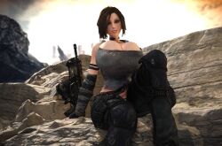 1girls 3d 3d_(artwork) alternate_breast_size areola_slip areolae areolae_slip breasts_bigger_than_head brown_hair bulletstorm cleavage clothed clothed_female electronic_arts epic_games female female_only female_solo fingerless_gloves gigantic_breasts gun hair_over_one_eye huge_breasts human human_only looking_at_viewer people_can_fly solo solo_female tagme trishka_novak vaako weapon wide_hips