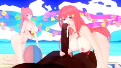 1boy 1girls 3d bikini breasts cum dark-skinned_male drown_(ntrdxxxn) fellatio go-toubun_no_hanayome interracial koikatsu large_breasts large_penis nakano_itsuki nakano_nino oral sisters smegma