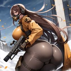 1girls ai_generated armageddon_steel_legion astra_militarum big_ass big_butt brown_hair bubble_butt female female_only gas_mask guardswoman_(warhammer_40k) gun imperial_guard imperium_of_man large_ass large_butt long_hair military military_uniform snow soldier solo solo_female unstable_diffusion warhammer_(franchise) warhammer_40k yellow_clothes yellow_clothing