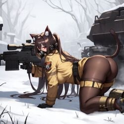 ai_generated all_fours armageddon_steel_legion astra_militarum big_ass big_butt brown_hair bubble_butt cat_ears cat_tail catgirl feline felinid gas_mask guardswoman_(warhammer_40k) gun imperial_guard imperium_of_man large_ass large_butt long_hair military military_uniform on_all_fours tail unstable_diffusion warhammer_(franchise) warhammer_40k yellow_clothes yellow_clothing