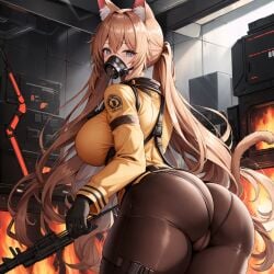 ai_generated armageddon_steel_legion arson astra_militarum big_ass big_butt blonde_hair blue_eyes bubble_butt cat_ears cat_tail catgirl feline felinid fire gas_mask guardswoman_(warhammer_40k) gun imperial_guard imperium_of_man large_ass large_butt long_hair military military_uniform tail unstable_diffusion warhammer_(franchise) warhammer_40k yellow_clothes yellow_clothing