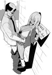 english_text free_sex_sign free_use holding_sign older_male sign solo_female solo_male thick_thighs thigh_sex thighhighs younger_female