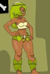 amalia arms_at_sides dark-skinned_female female green_eyes princess_amalia_sheran_sharm pubic_hair pussy sadida solo standing sunnie upskirt vagina wakfu