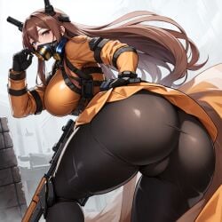 1girls ai_generated armageddon_steel_legion ass_focus astra_militarum big_ass big_butt brown_hair bubble_butt caked_up cheesecake female female_only gas_mask guardswoman_(warhammer_40k) gun imperial_guard imperium_of_man large_ass large_butt long_hair military military_uniform solo solo_female unstable_diffusion warhammer_(franchise) warhammer_40k yellow_clothes yellow_clothing