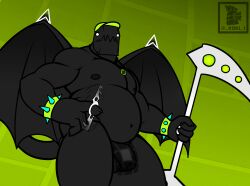 belly big_belly bracelet death_(personification) gay genitals geometry_dash grim_reaper hi_res jewelry koki_1 male monster_(geometry_dash) muscular necklace nipples overweight overweight_male penis robtop soul_reaper_(koki_1) spike_(koki_1) spiked_bracelet spikes spread_wings wings