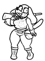 anthro big_breasts breasts clothed clothing duck_hunt duck_hunt_dog female female_only gun huntress_(lewdewott) lewdewott nintendo solo thick_thighs wide_hips