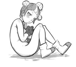 anime_style buns female_only godette godot_(robot) godot_engine hair_bun holding_object holding_plushie hugging_pillow nude nude_female on_ground plushie shoes_only stuffed_toy triple_bun unknown_artist white_background