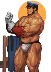 balls bara black_hair bulge facial_hair hat male male_only muscles muscular penis solo solo_male tajikarao_(tokyo_afterschool_summoners) tokyo_afterschool_summoners traver009