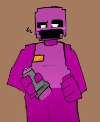 1boy blush dayshift_at_freddy's dsaf fat_man fleshlight henry_miller_(dayshift_at_freddy's) jacking_off magenta_skin male_only pink_penis sex_toy solo solo_male sweatdrop tagme